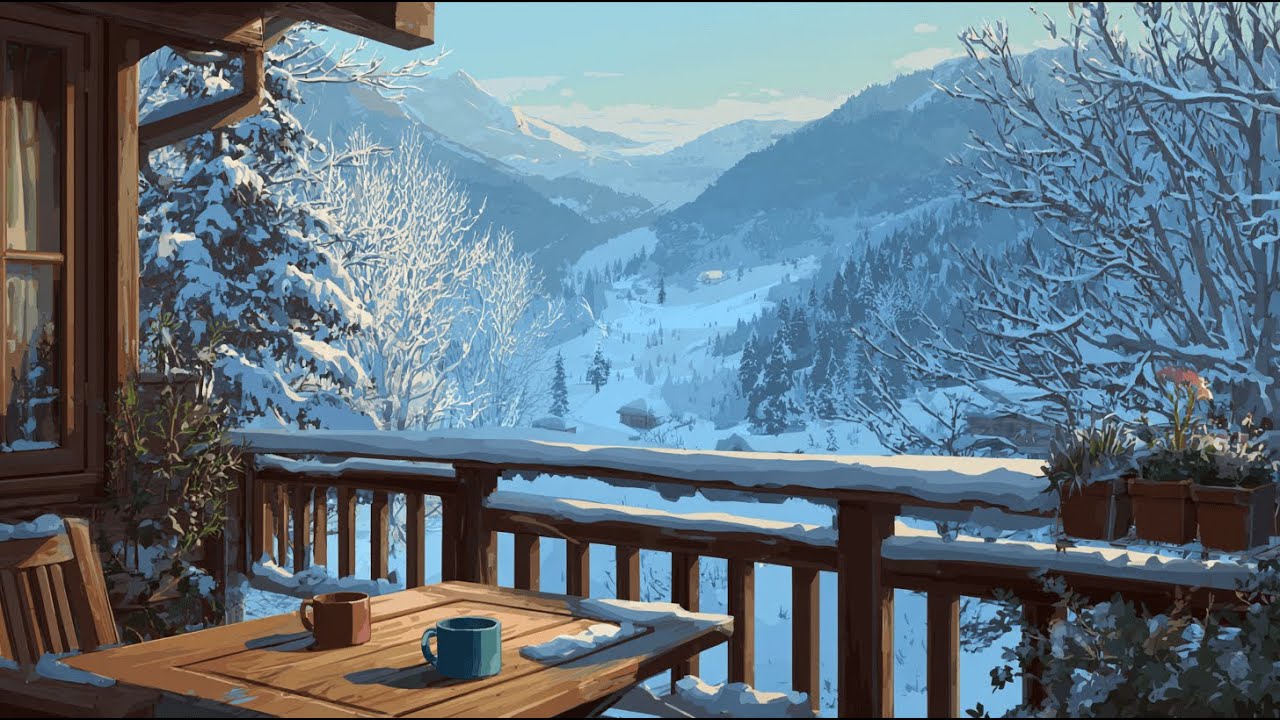 Cozy Winter Balcony ❄️ Snowy Night Ambience