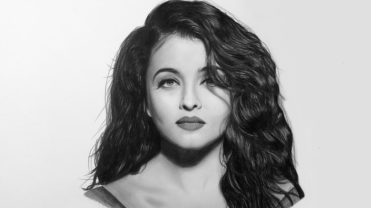Pencil Drawing the Beautiful Aishwarya Rai, Portrait Drawing Time-lapse