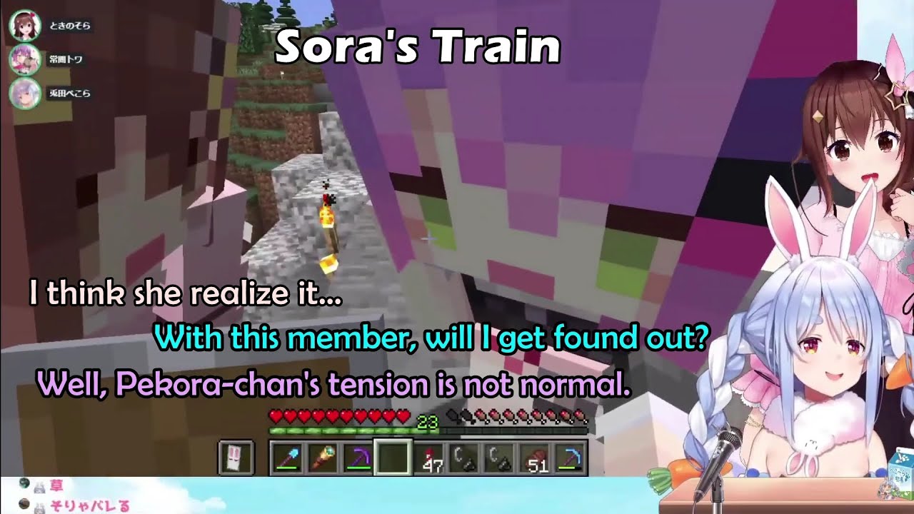 Usada Pekora Sora's Train Prank With Tokoyami Towa and Tokino Sora 【Hololive English Sub】