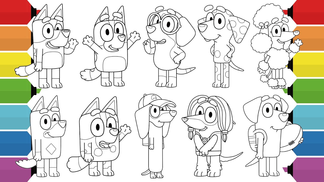 Bluey Coloring Book Compilation | Bluey Bingo Coco Rusty Lucky Honey Chloe Indy Muffin Snickers