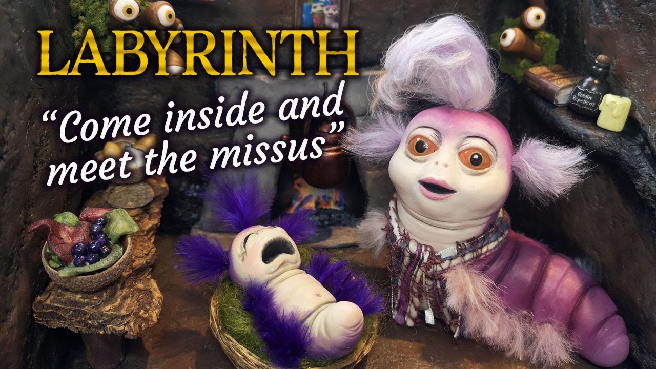 Labyrinth diorama, The Worm, Meet THE MISSUS & BABY, polymer clay sculpture