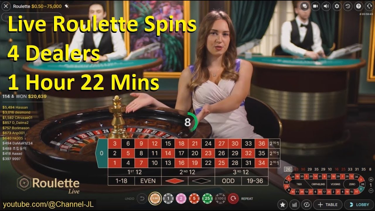 Live Roulette Spins 4 Dealers 1 Hour 22 Mins