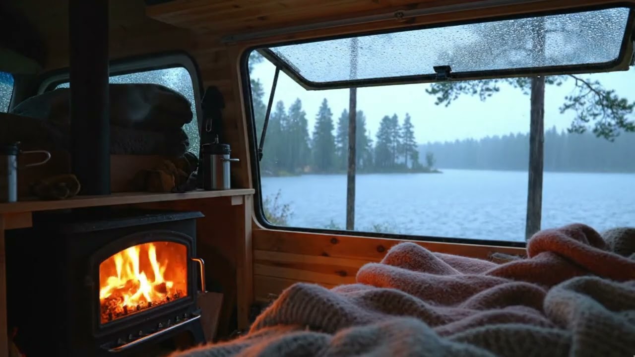 Cozy Cabin Rain & Fireplace 🔥🌧️ Relaxing Lake Sounds for Deep Sleep ( 10 Hours)