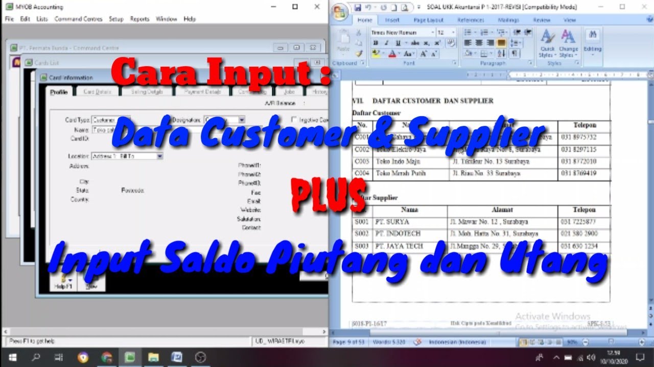 Cara Input Data CUSTOMER & SUPPLIER Serta SALDO PIUTANG DAN UTANG || Tutorial Myob v.21 Part 5