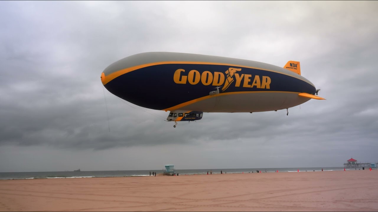 GOODYEAR BLIMP LANDS ON THE BEACH