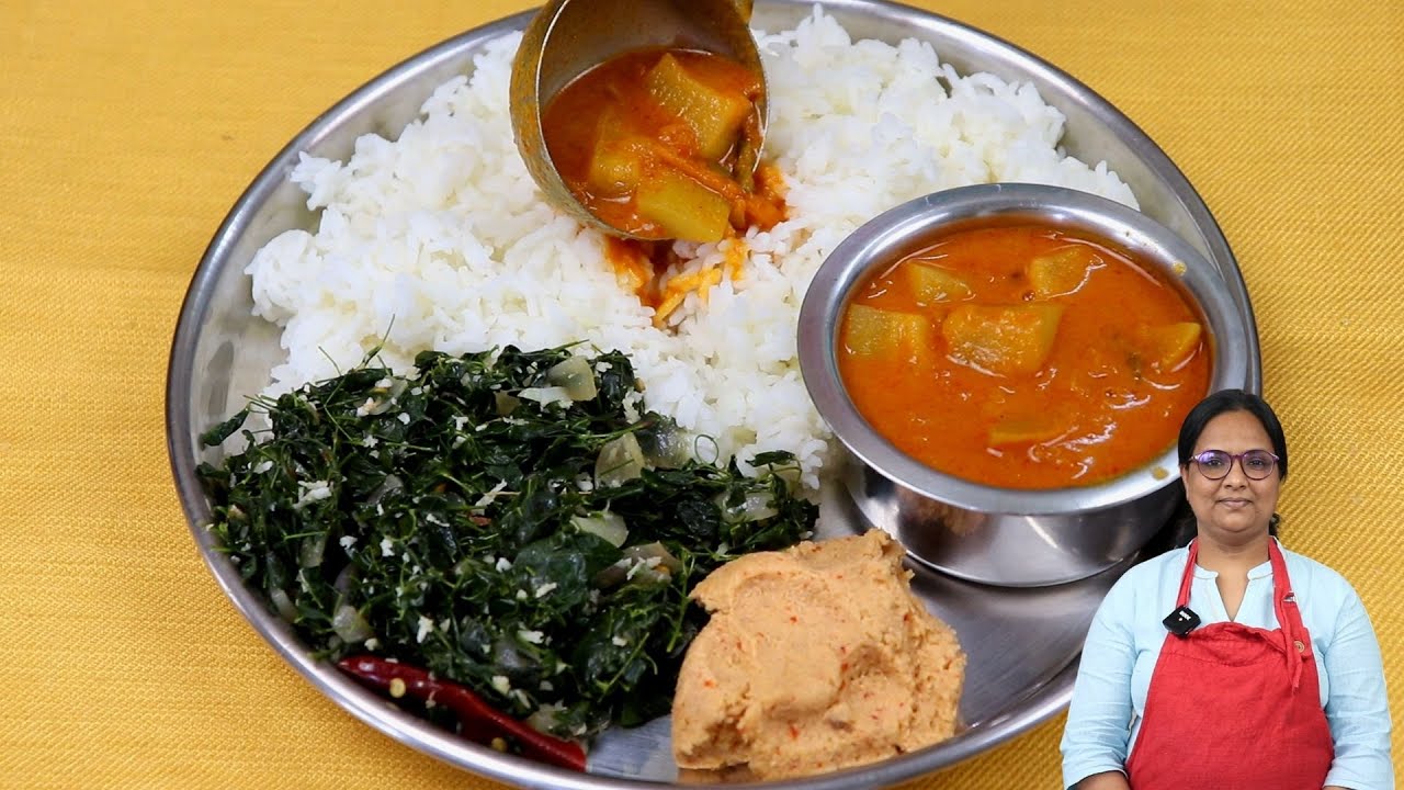 சுரைக்காய் கார குழம்பு கீரை பொரியல் சாதம் | Kulambu Varieties | Lunch Menu In Tamil