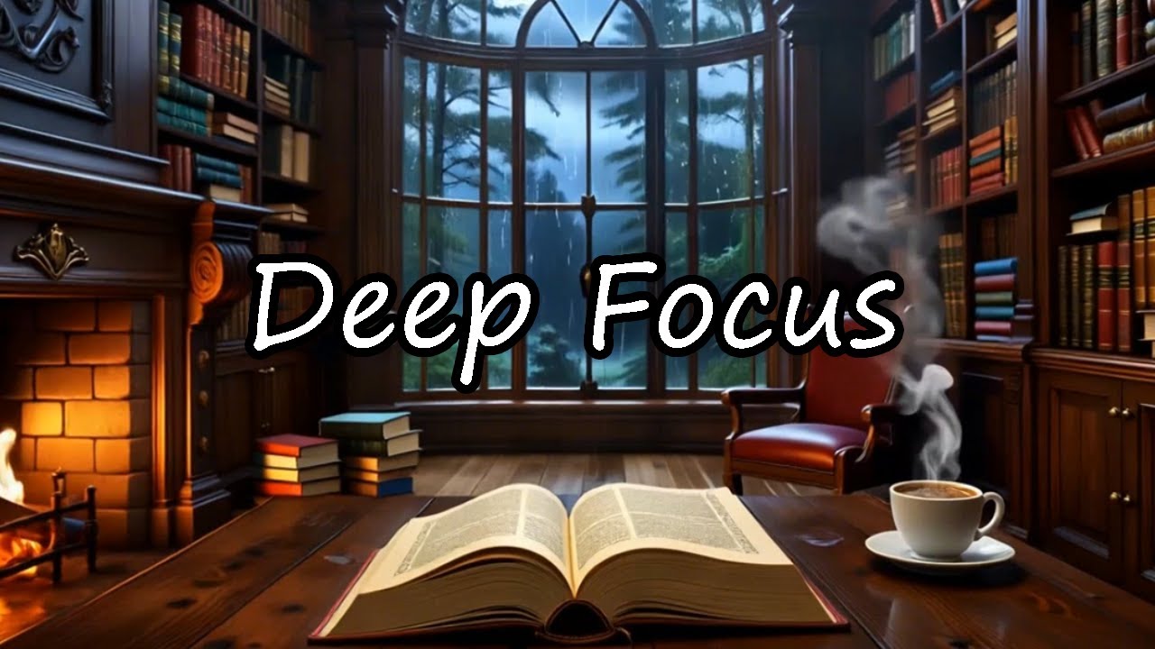 Deep Focus Music in a Quiet Library 🔥📚 | Fireplace Ambience for Deep Work & Study
