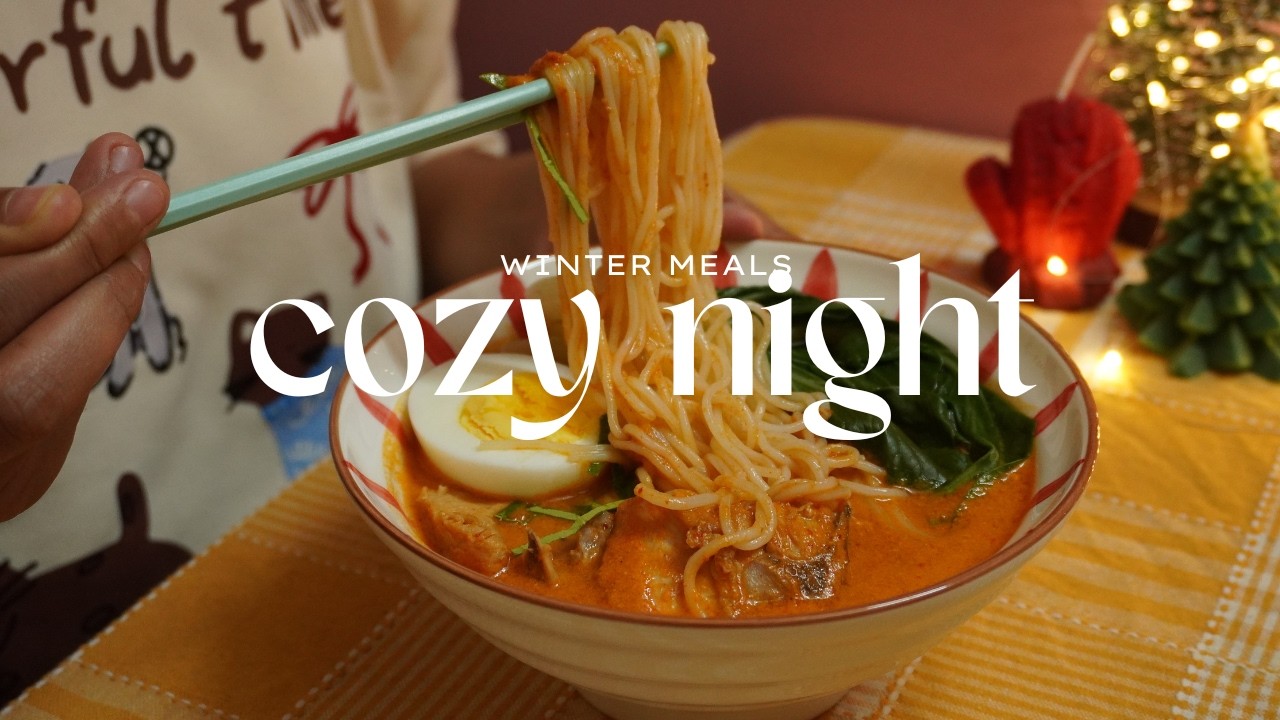 A Cozy Winter Night: New Dish!!  Pine cone brownie ! Thai red curry ramen