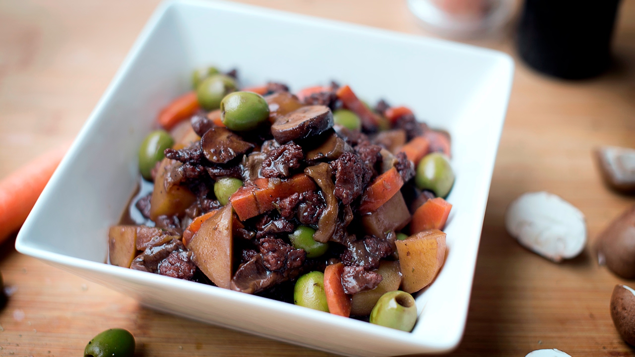 Bourguignon olives et champignons
