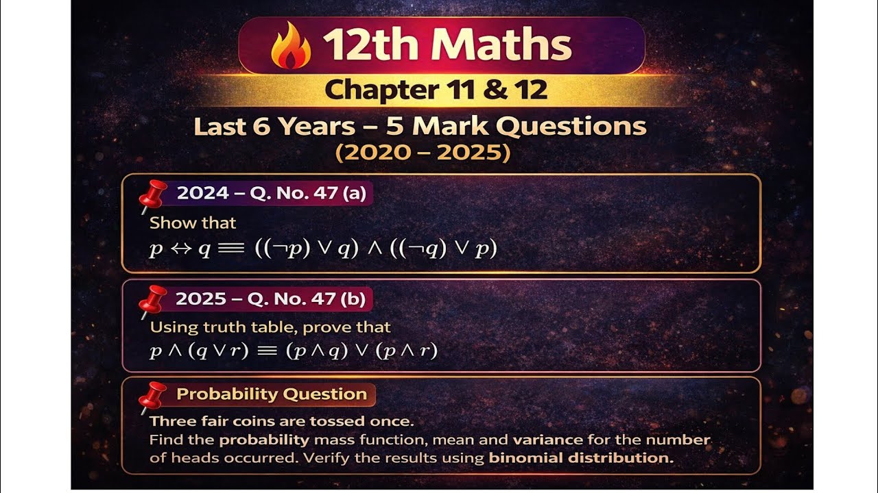 12TH MATHS PUBLIC EXAM QUESTION| PREVIOUS YEARS QUESTION |2020 - 2025 SIX YEARS|CHAPTER-11,12 #maths