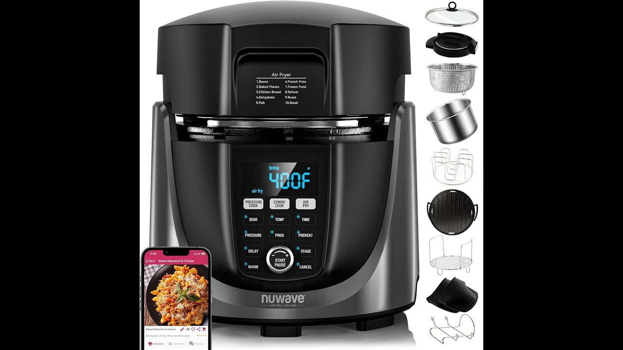 Nuwave Duet Air Fryer Electric Pressure Cooker  Grill Combo 540 IN 1 Multicooker with 3 Re