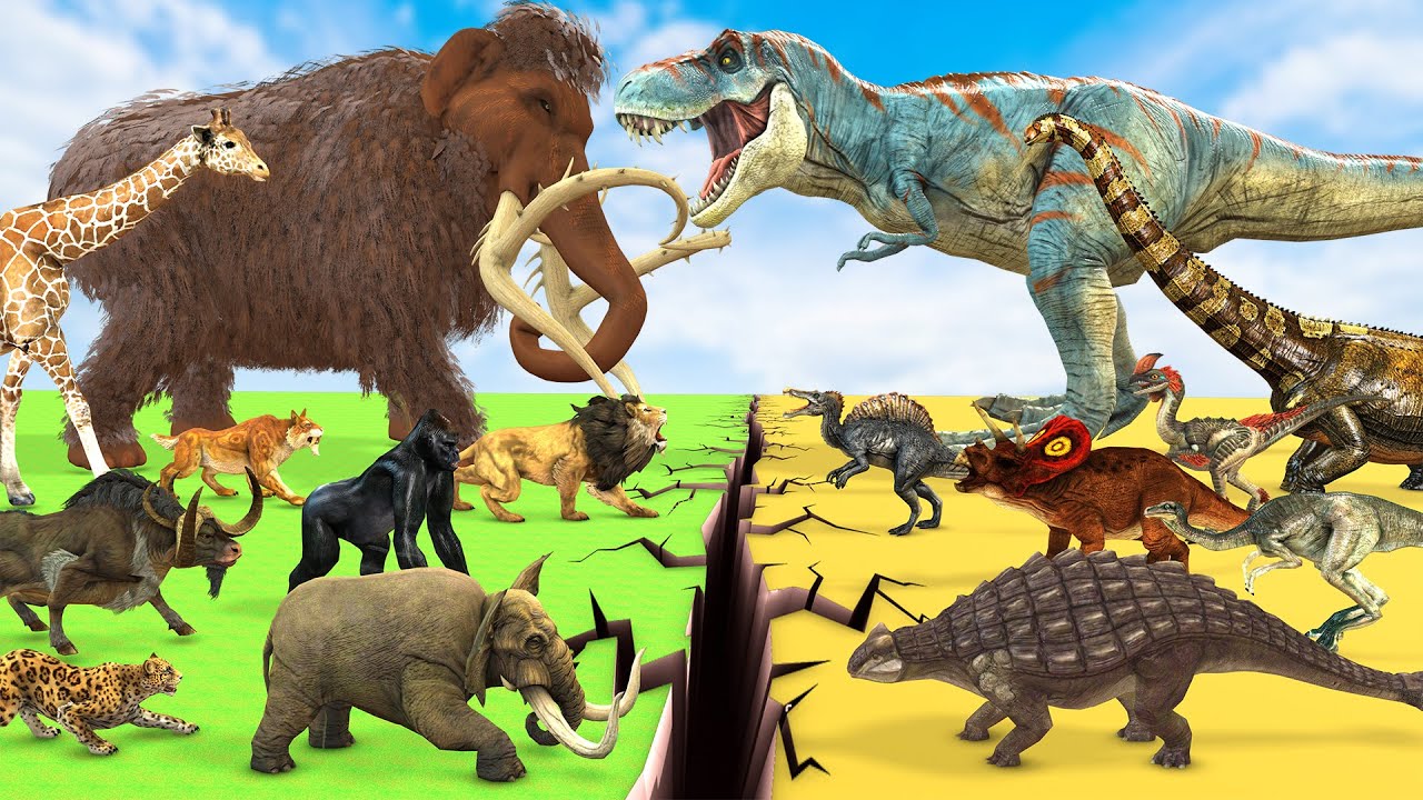 Prehistoric Animals Epic Battle Ice Age Animals Mammoth vs Jurassic World Dinosaur Animal Revolt