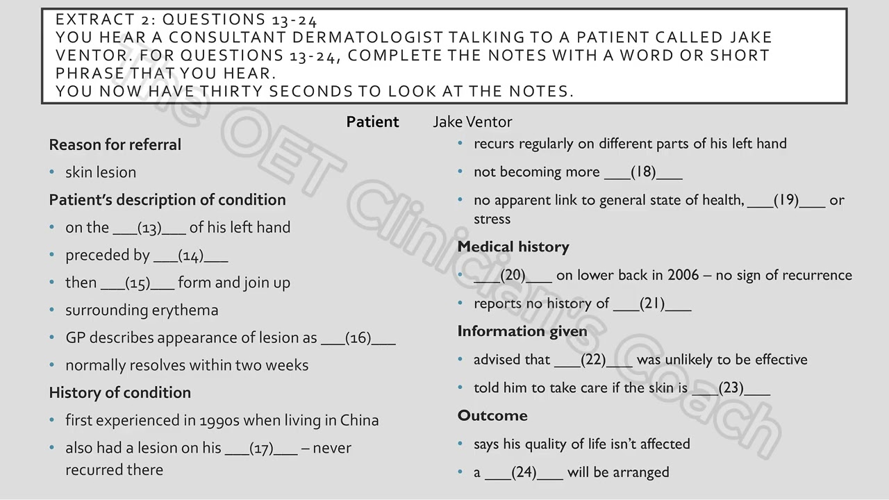 OET official listening test 1 part A #oet #oettraining #oetlistening #oetshadowing #medicalenglish