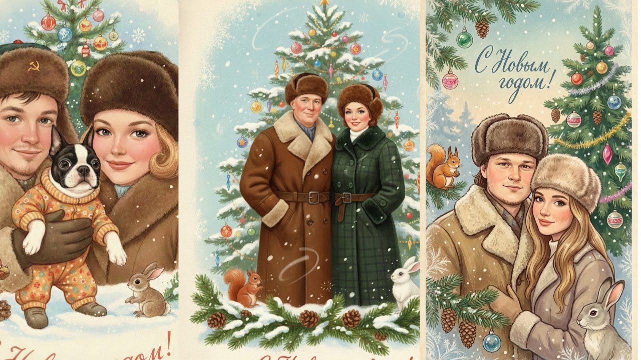 Как сделать фото в стиле новогодней открытки СССР с нейросетью | И можно ли на этом заработать