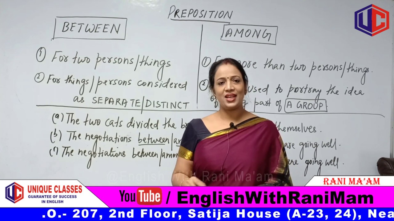 Prepositions | Between and Among | English Grammar in Hindi By Rani Mam For SSC CGL, Bank PO, UPSC