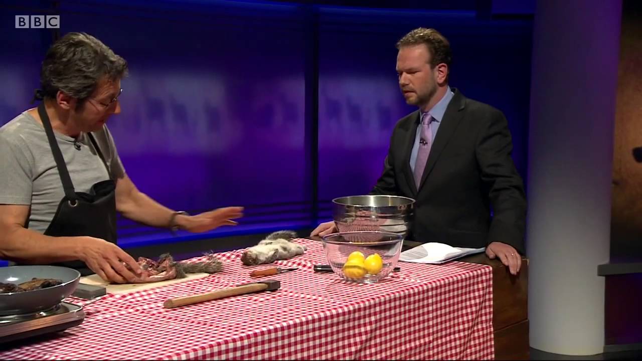 George Monbiot skins and cooks a squirrel - Newsnight