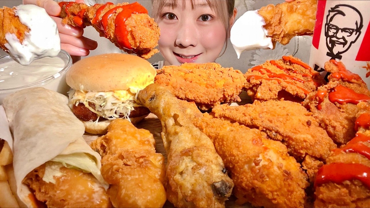 ASMR Острая курица от KFC【русские субтитры】【Mukbang/ Eating Sounds】