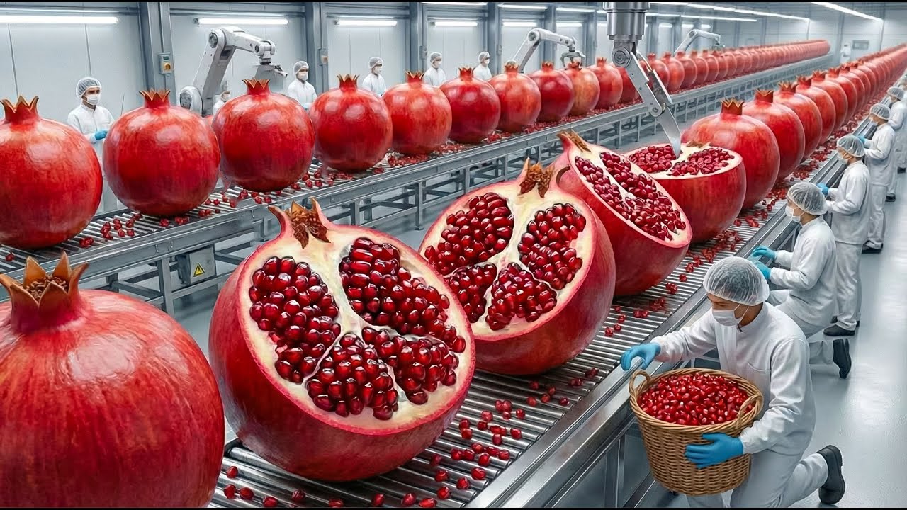 Inside a Modern Pomegranate Production Line From Fresh Fruit to Ruby Red Juice 4K Tour