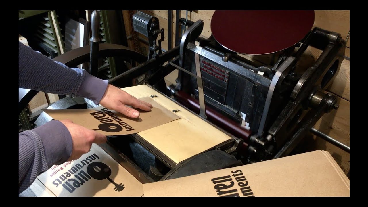 Printing letterpress posters on a Chandler & Price printing press