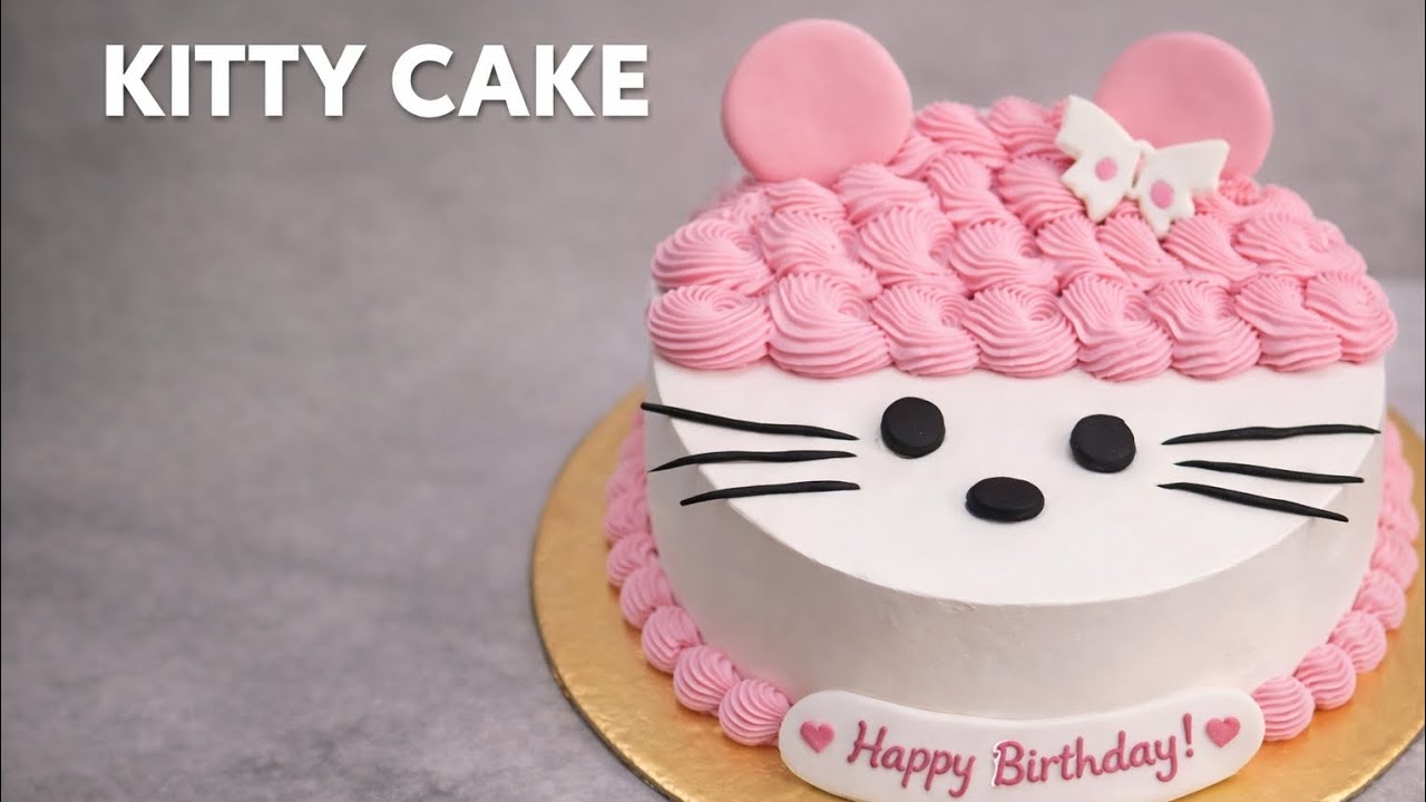 Kitty Theme Butterscotch Cake 🎀 | Easy Birthday Cake Design | Kitty Cake Recipe Step by Step#cake 