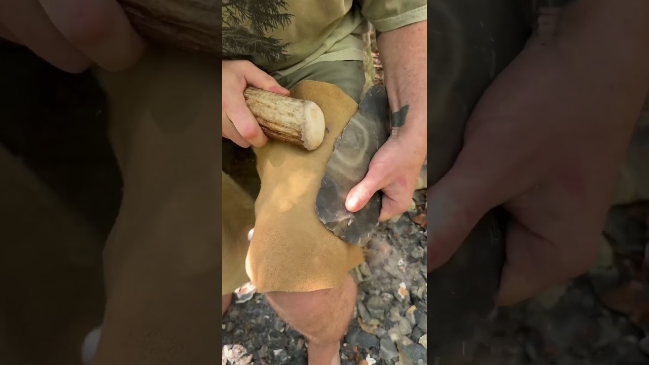 Thinning a biface #bushcraft #flintknapping #barefoot #outdoorsman #survival #modernprimitive