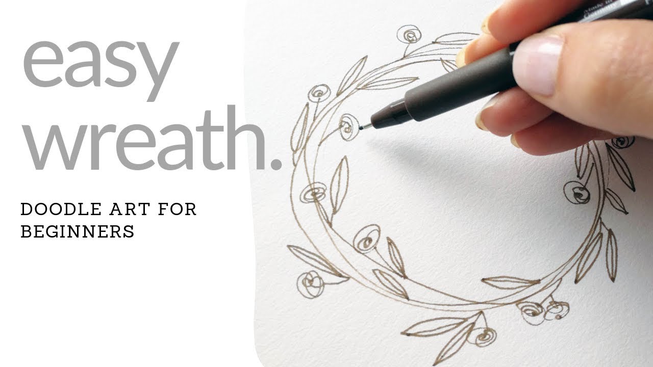 Simple doodle art tutorial - easy floral wreath drawing
