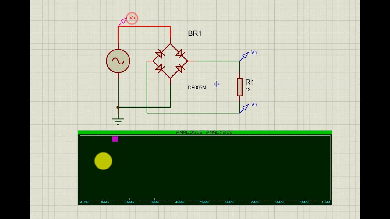 Full wave rectifier simulation in Proteus