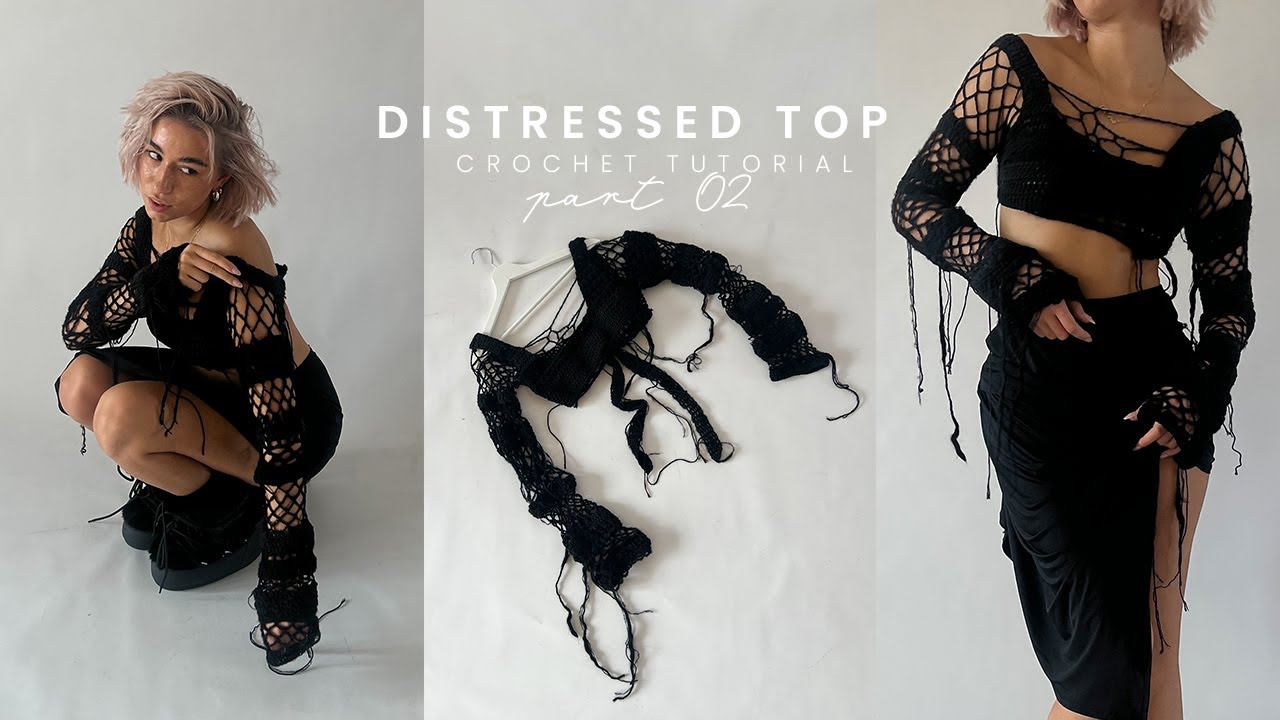 distressed CROCHET TOP tutorial part_02 (double crochet, mesh pattern, freestyle crocheting)