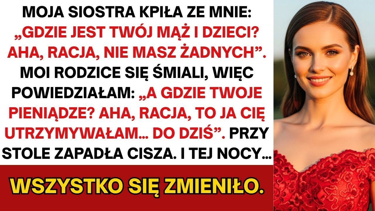 Siostra kpiła ze mnie  'Gdzie twój mąż i dzieci  No tak, nie masz   '  Rodzice się śmiali    głośno