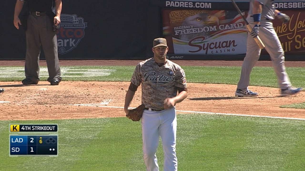 LAD@SD: Stults fans four, holds Dodgers to two runs