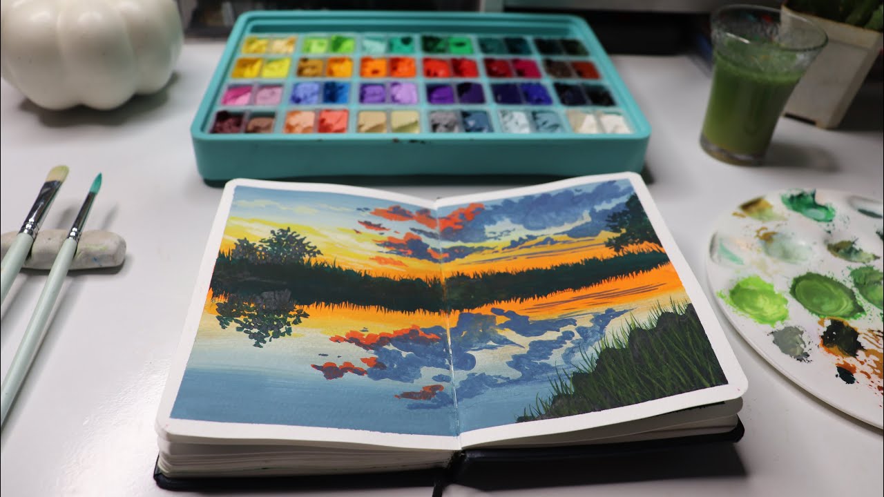 Easy For Beginners / HIMI Gouache painting / paint with me / Nature Landscape / Step by Step