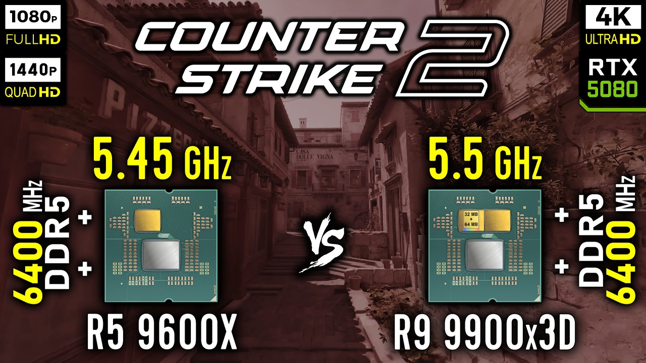 Ryzen 5 9600X vs Ryzen 9 9900x3D in Counter-Strike 2 | CS2 | RTX 5080 [ 1080p vs 1440p vs 4K ]