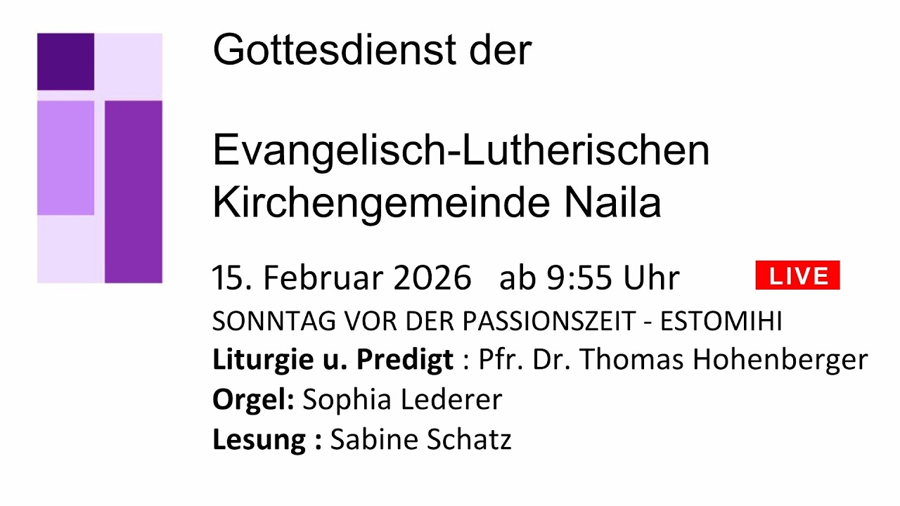 Gottesdienst Sonntag 15. Februar 2026 10 Uhr