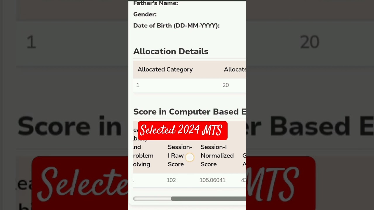 MTS 2024 Score Card Selected Candidate 2024 MY MTS Score 2024 #mts #mts2025 #mtsscore #mtsasi