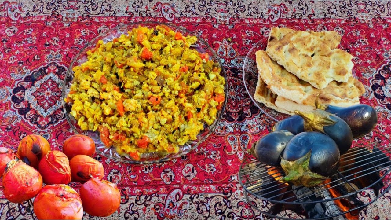 Mirza Ghasemi food vegan dish Recipe Persian Eggplant Dish On fire country life vlog vlog de cocina