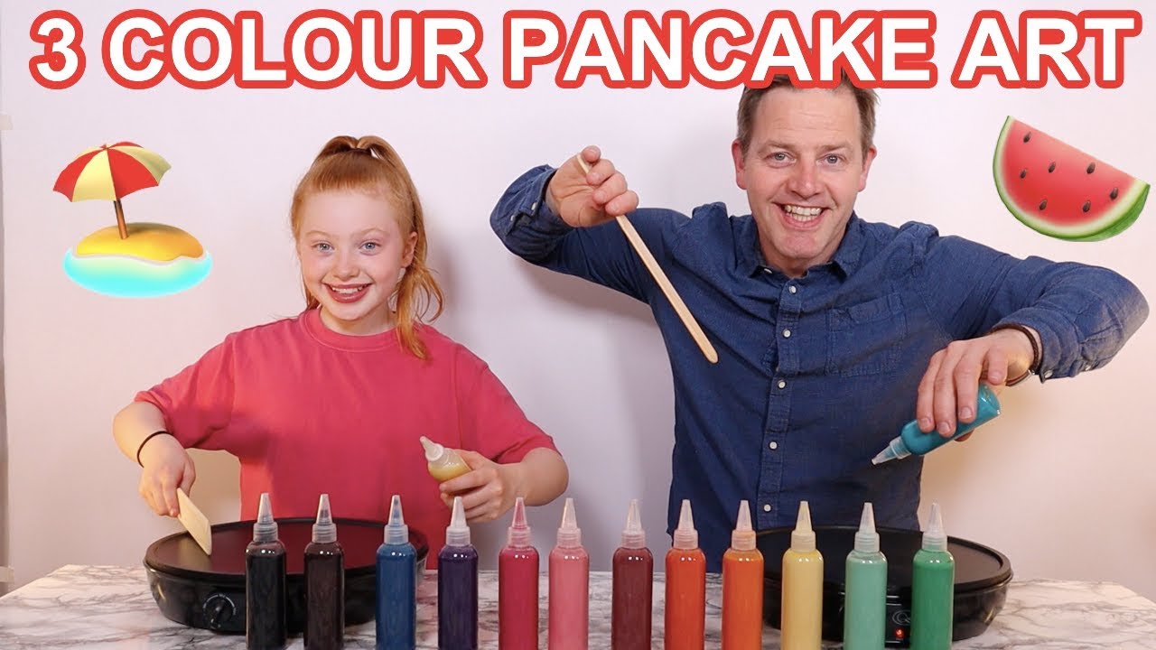 3 Color Pancake Art Challenge 🏖 Summer Emoji Edition🍉 Ruby Vs Dad | Ruby Rose UK
