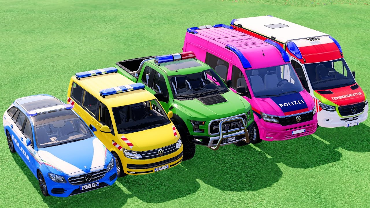 TRANSPORTING POLICE CARS, FIRE DEPARTMENT, AMBULANCE VEHICLES WITH TRUCKS #87 ! Farming Simulator 22