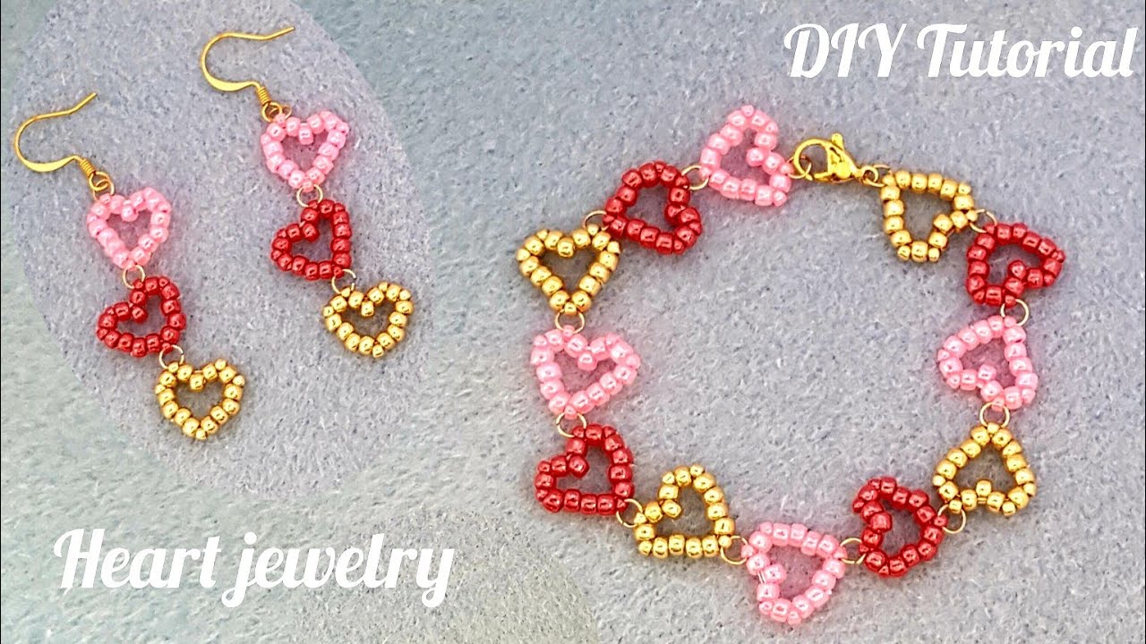 💖Heart bracelet/Earrings/Lovely hearts jewelry/How to make easy beaded jewelry/DIY Tutorial