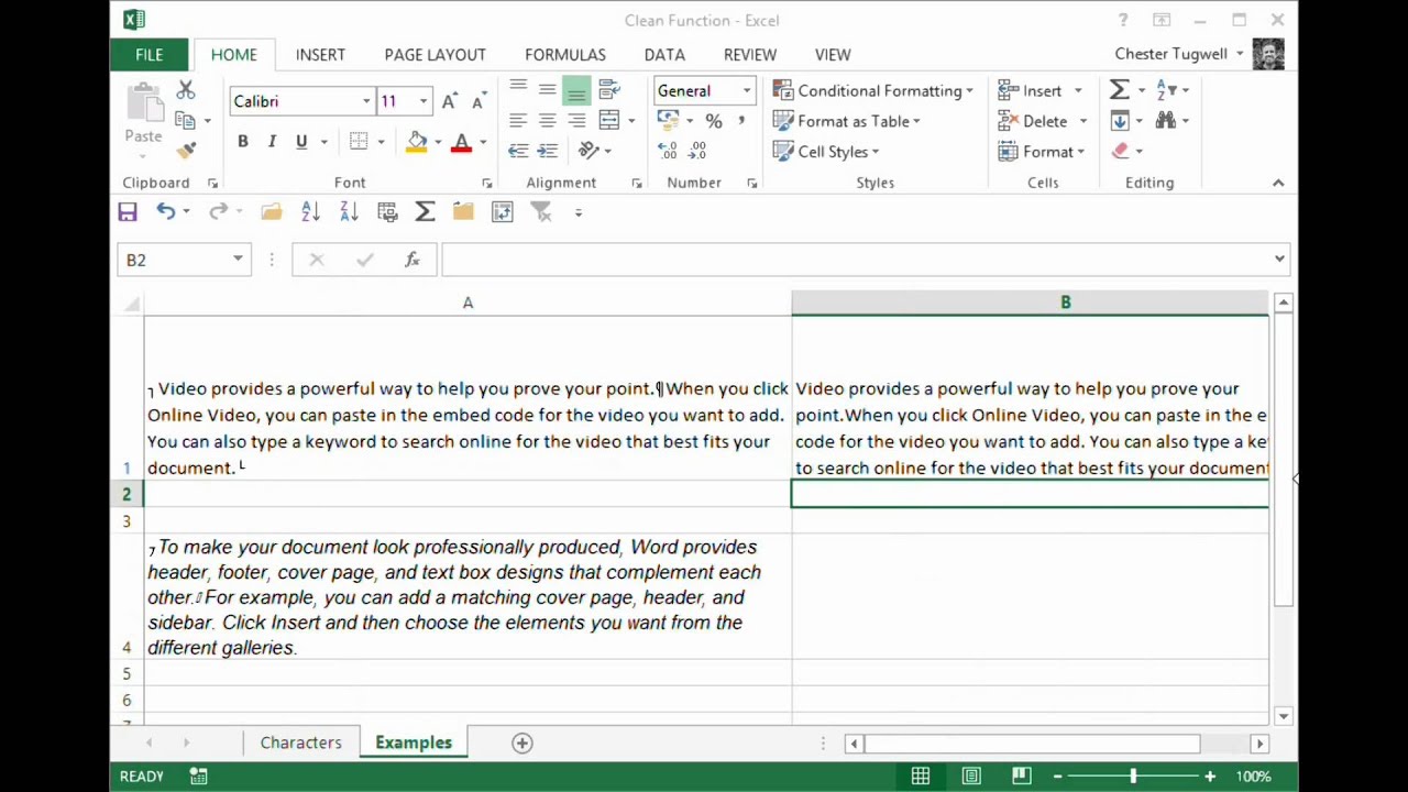 Excel Clean Function: Cleansing Text of Non-printing Characters