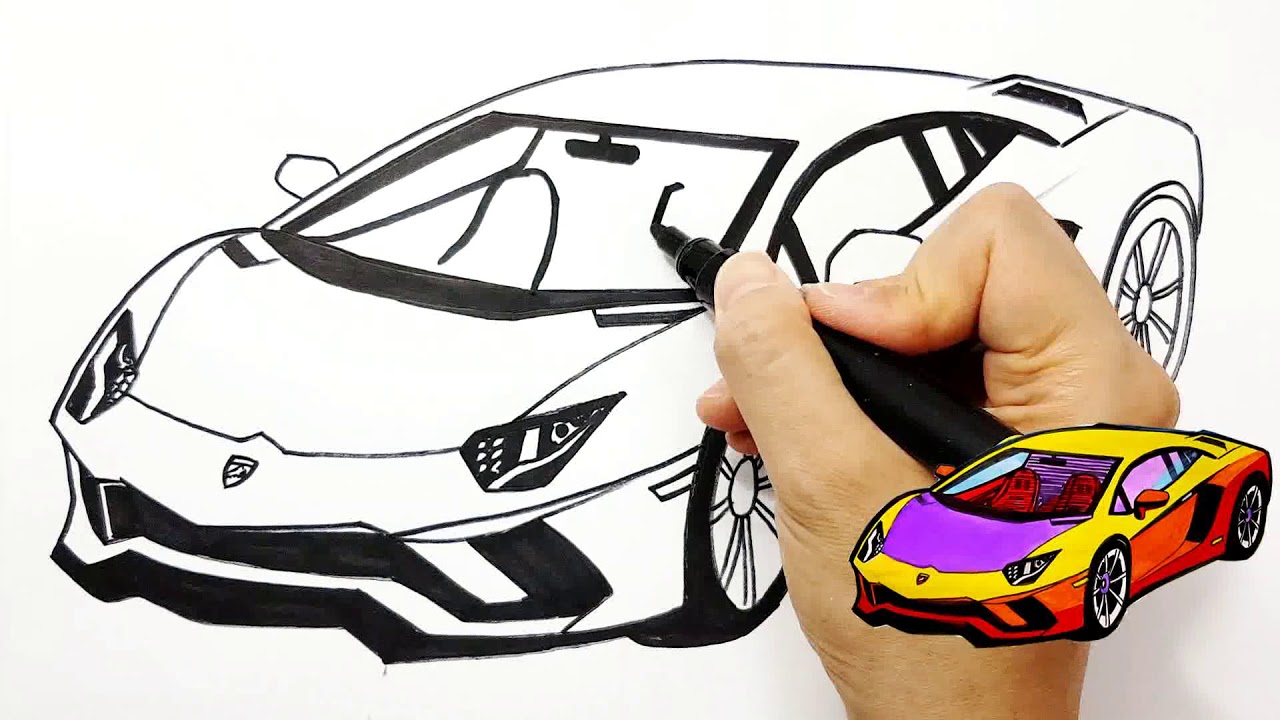 How to draw a sports car Lamborghini for kids Coloring pages Learn Colors drawing | Tim Tim TV