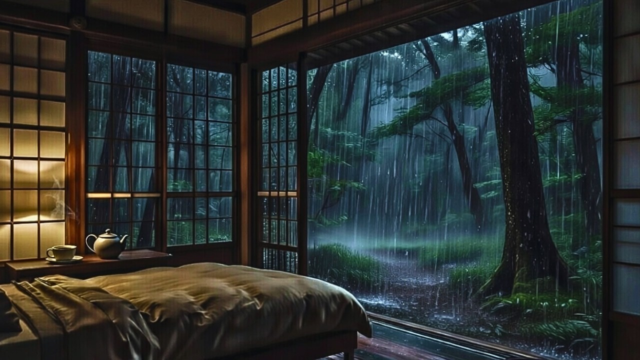 🔴 LIVE Night Rain in Cozy Room 🌙 Forest Ambience for Deep Sleep