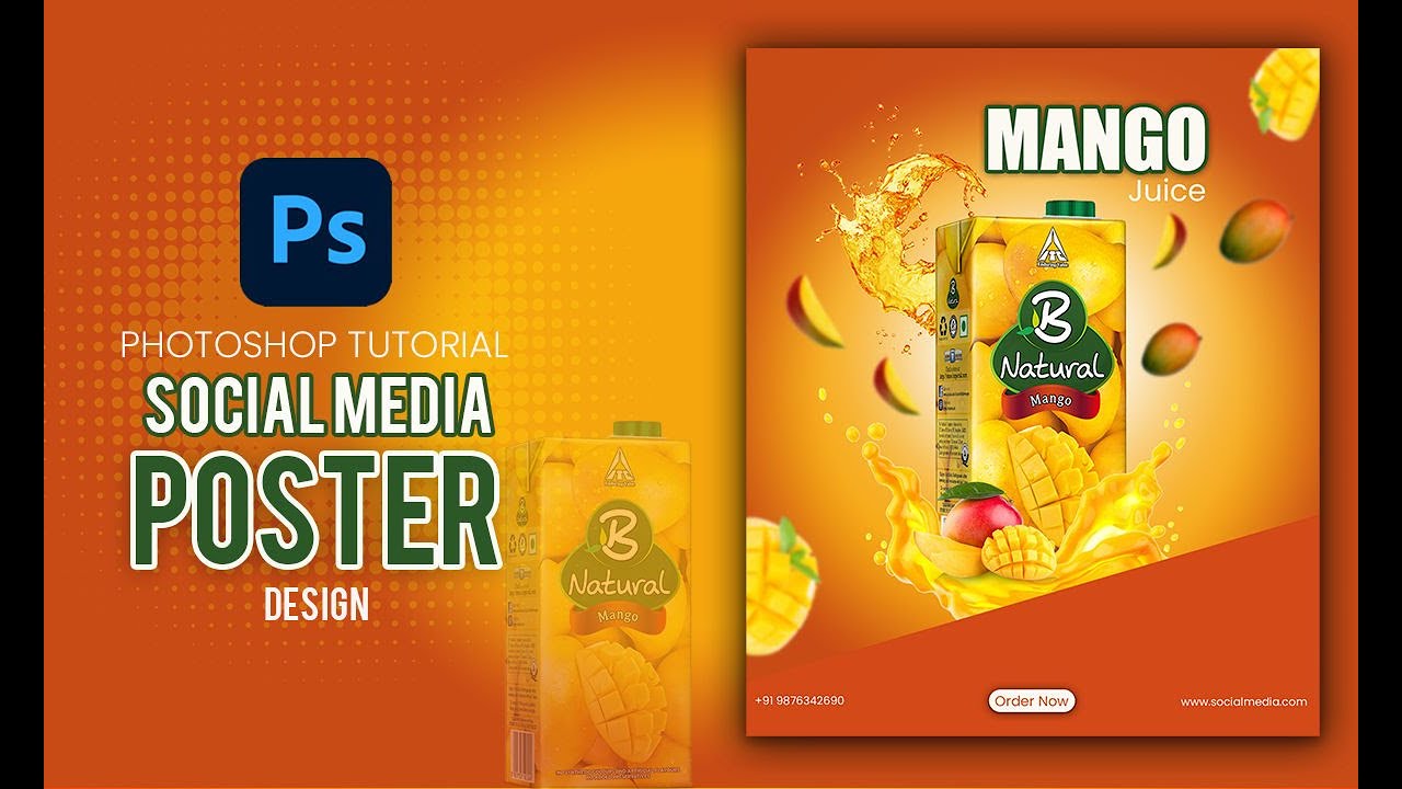 Mango juice  poster design in photoshop | Photoshop Tutorial