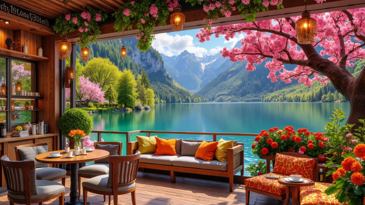 Quiet Jazz Ambience by the Lake | Cozy Outdoor Spring Cafe Space for Foscus & Study