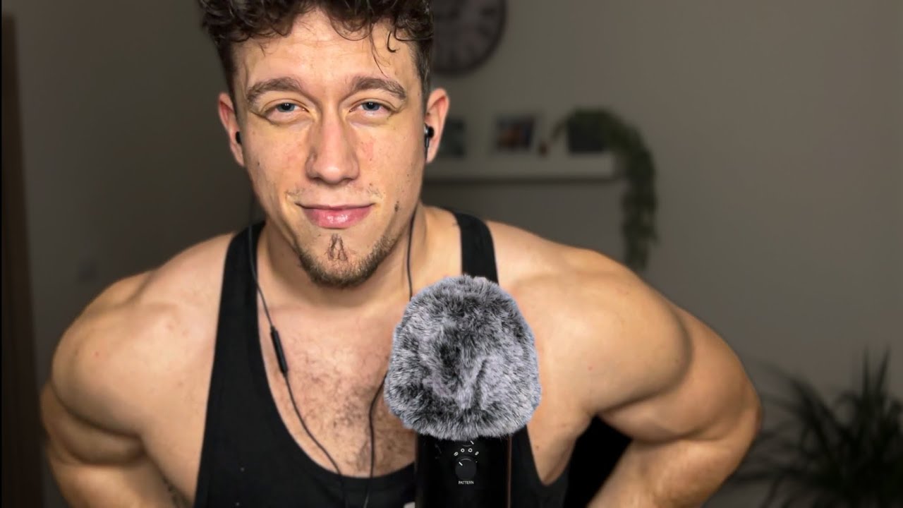 Muscle flexing and tapping ASMR (male whispered ramble)