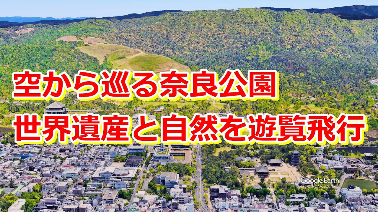 「【空撮風】奈良公園を上空散歩｜東大寺・春日大社・若草山・猿沢池を巡る遊覧飛行【Google Earth Pro】」