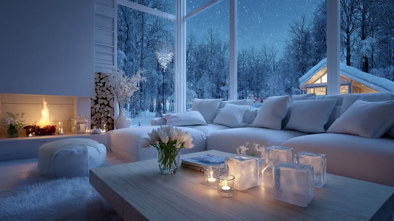 Snowy Winter Evening Ambience with Cozy Piano Lounge | Focus Music to Study Calmly
