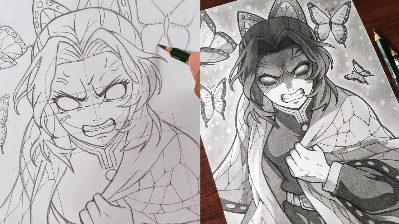 How to Draw "Shinobu Kocho (Angry)" | Tutorial - Step by Step [Kimetsu no Yaiba] Anime Drawing