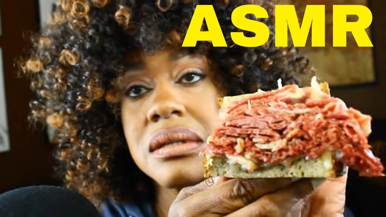 ASMR  Eating a Corned Beef Sandwich 🥪🥂🥒 And a Face of The Day Fenty Beauty and Huda Beauty