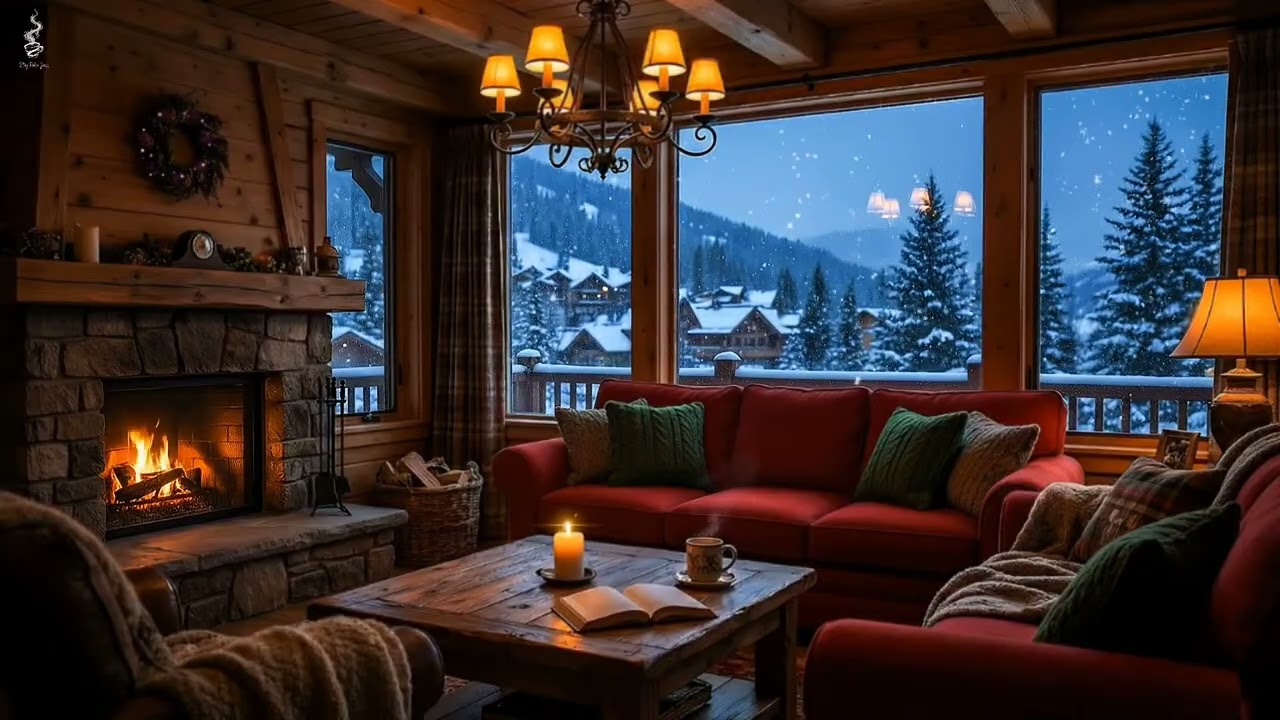 Calm Jazz Music + Crackling Fireplace for Relaxing, Studying and Working Cozy Cabin Ambience