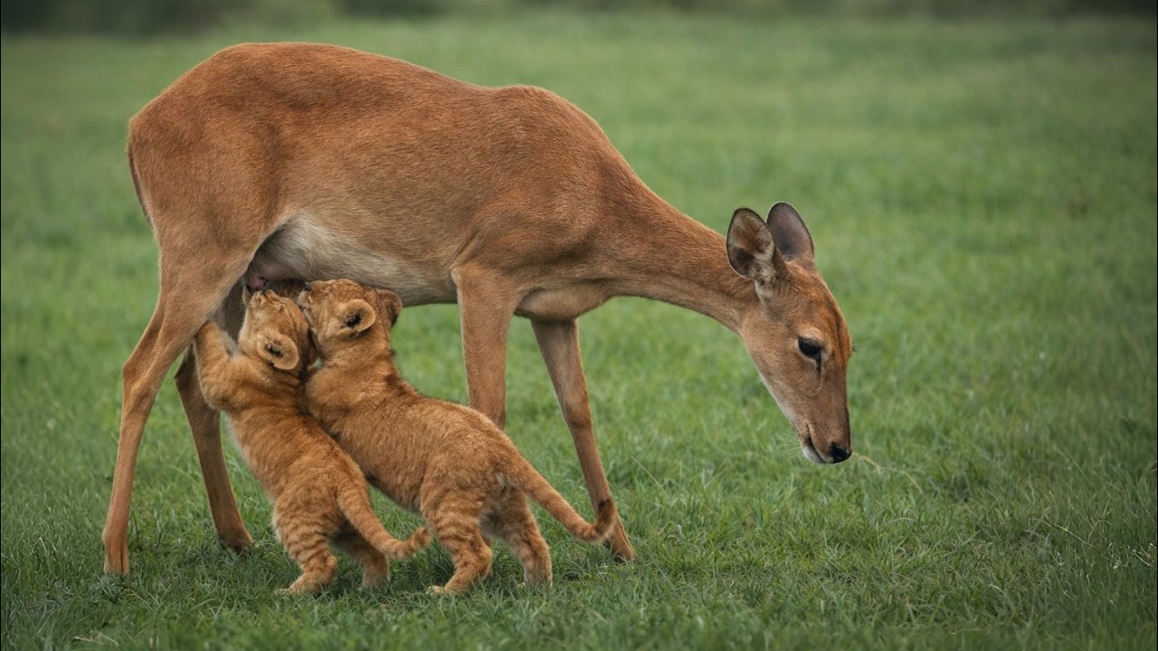 Lion Cubs Had No Mother, So a Deer Breastfed Them to Survive, The Ending Left Us All in Tears!
